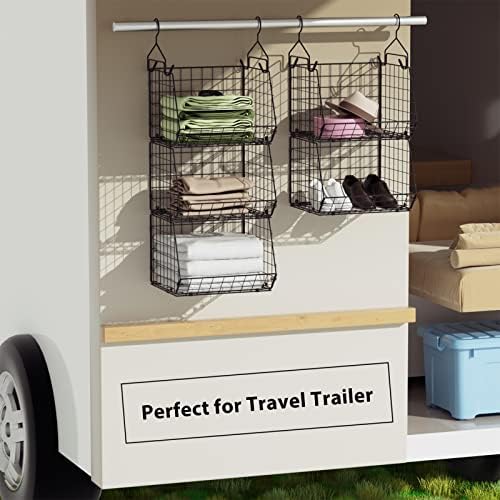 X-cosrack 5 Tier Closet Hanging Organizer, Clothes Hanging Shelves with 4 Han...