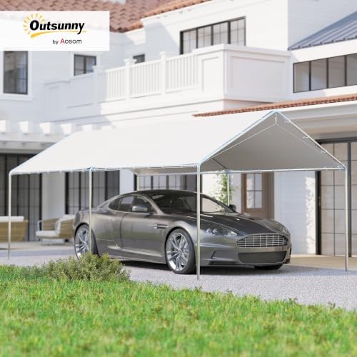 Outsunny 9.6'x19.5' Carport Outdoor Heavy Duty Galvanized Car Canopy ...