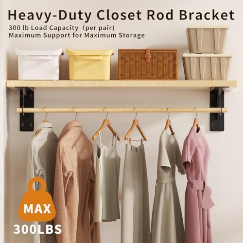 4Pack Heavy Duty Closet Rod Brackets Support 300lbs Capacity