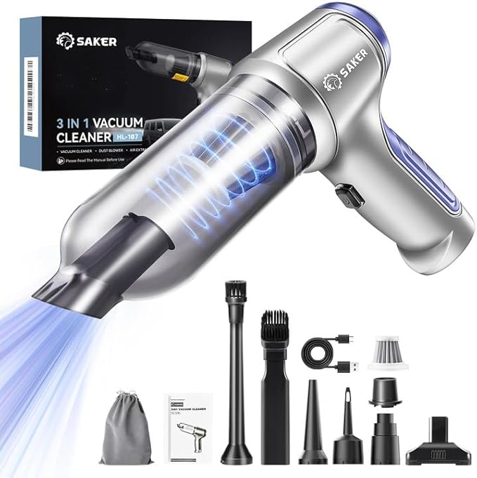 Saker Car Vacuum Portable Cordless 15000PA, 3 in 1 Handheld Vacuum