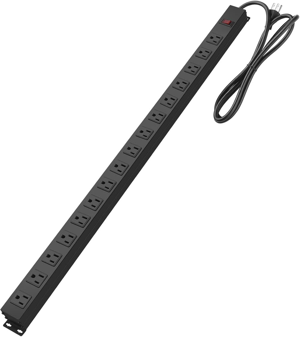 HHSOET 16-Outlet Metal Wall Mount Power Strip, 15 ft 14AWG Power Cord, 15A 125V