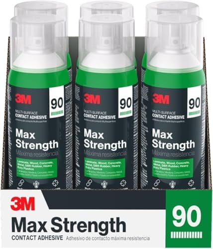 3M Max Strength 90 Contact Adhesive Spray, 12.6 oz (Pack of 6) – Low VOC Heav...