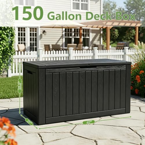 KAMABOKO Outdoor Storage Box, 150 Gallon Deck Box Outdoor Waterproof