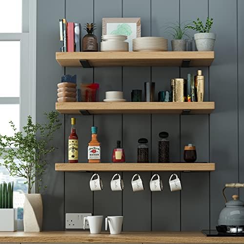 Floating Shelf Brackets 12 Inch 6 Pack, Hidden L Brackets for Shelves Black