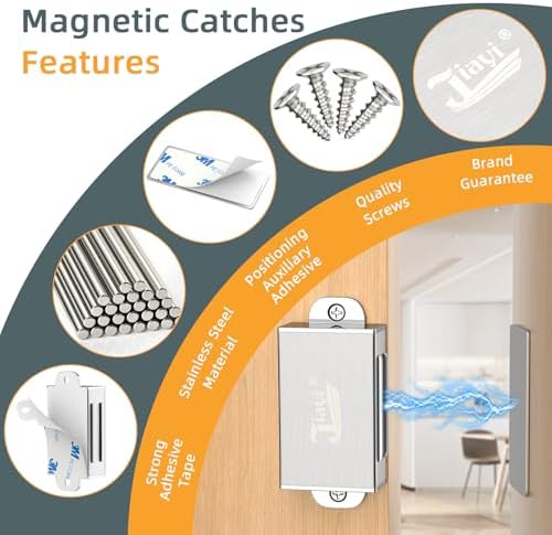 Jiayi 12 Pack Self Adhesive Magnetic Door Catch Heavy Duty 17lb Stainless Ste...
