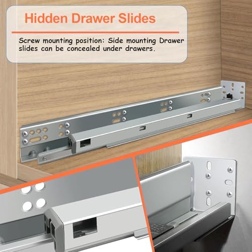 4 Pair 21 Inch Undermount Soft Close Drawer Slides Full Extension Concealed B...
