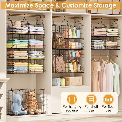 Hanging Closet Organizer with DIY Spacing, Double-Row Closet Hanging Shelves ...