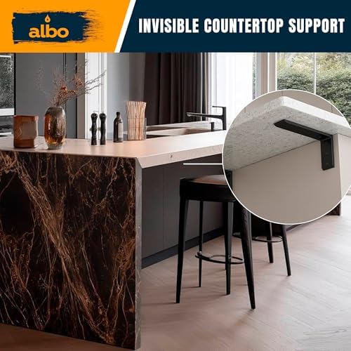 ALBO 10 Inch Countertop Brackets, 2 Pack Heavy Duty Steel L Brackets, Black