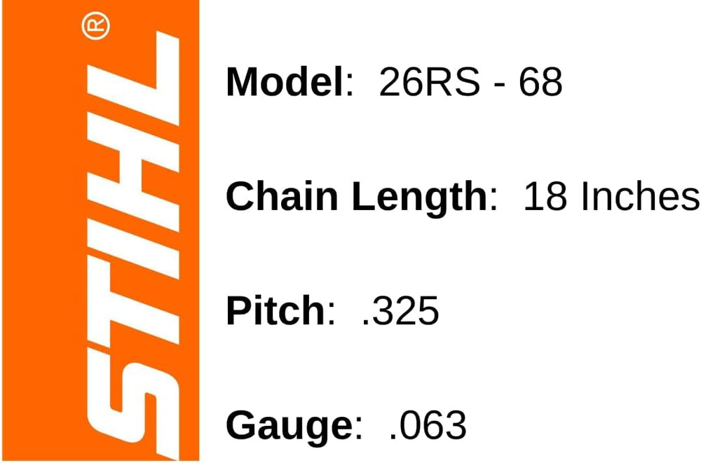 Stihl Chainsaw Chain- 26RS68- 18 Inch, 68 Drive Links, .325 Pitch, .063 Gauge