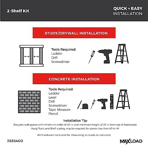 ClosetMaid Heavy Duty Wall Shelf Kit for Garage, 2 Shelves, Adjustable ShelfT...