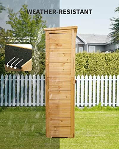 Gizoon Outdoor Storage Cabinet with 3 Shelves, Double Lockable Wooden Shed