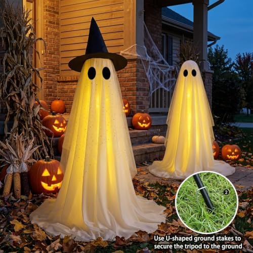 2Pcs Halloween Decorations Outdoor,5FT Height Spooky Ghost Halloween Decor