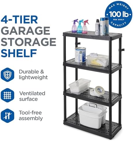 Gracious Living 4-Shelf Fixed-Height Medium-Duty Storage, Black, 2-Pack