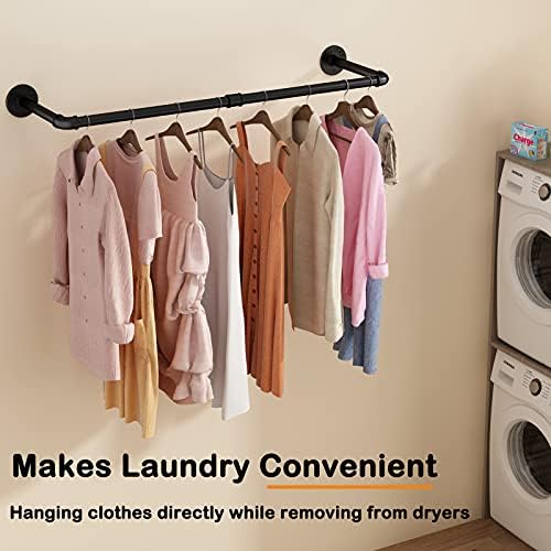 Wall Mounted Clothes Rack 24in, Industrial Pipe Wall Mount Clothing Rack, Hea...