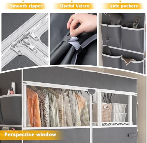 Raybee Clothes Rack with Cover, Rolling Portable Closet, 4 Hanging Zone