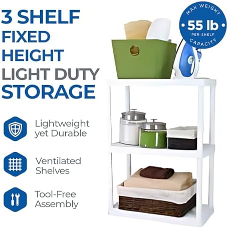 Gracious Living 3 Shelf Fixed Height Solid Light Duty Unit, White, 2 Pack