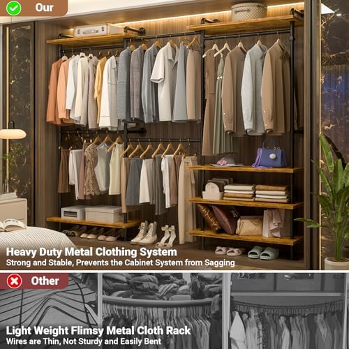 Aheaplus Industrial Pipe Clothing Rack, Expandable Garment Rack, Closet Syste...