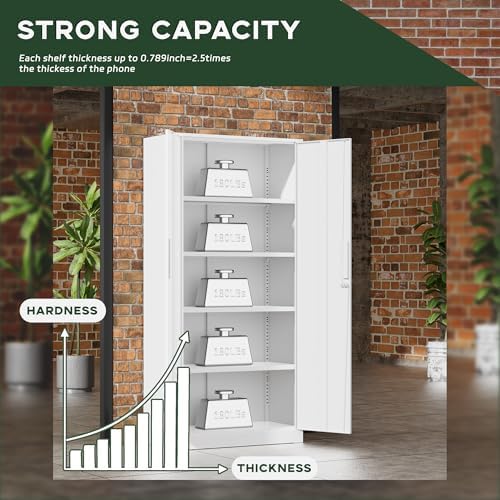 Greenvelly White Metal Storage Cabinet for Garage, 72” Steel Locking Cabinet ...