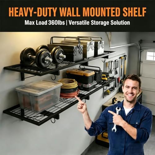 2-Pack Garage Wall Shelving, 46" × 12" Wall Mounted Floating Shelf,...