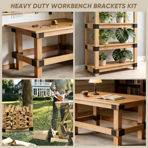 4 Pcs Heavy Duty Workbench Bracket Kit, Corner Braces for 4x4 & 2x4 Wood