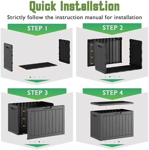Outdoor Storage Waterproof Deck Box for Patio (45 Gallon, Black)