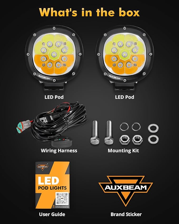 Auxbeam 6 Modes Amber White Round LED Pods, P4 Series 4 Inch 90W Flashing (2-...