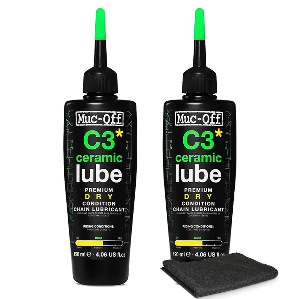 Muc-Off C3 Dry Weather Ceramic Lube 120ml (Pack of 2) with Microfiber Cloth |...