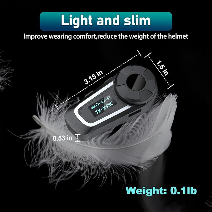 TK-X4SC Motorcycle Bluetooth Headset, 6 Riders 2000m Helmet Group Intercom