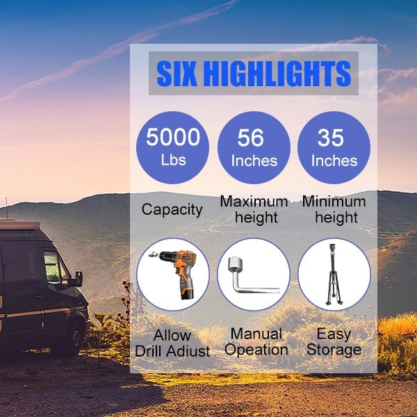 King Pin Tripod Stabilizer Jack for 5th Wheel Trailer Rv, (Allow Drill Adjust...