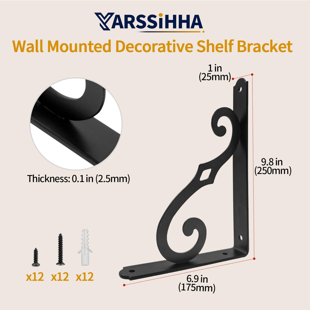 Yarssihha 10 Inch Decorative Shelf Brackets, 6 Pack Wall Mounted Metal Shelvi...
