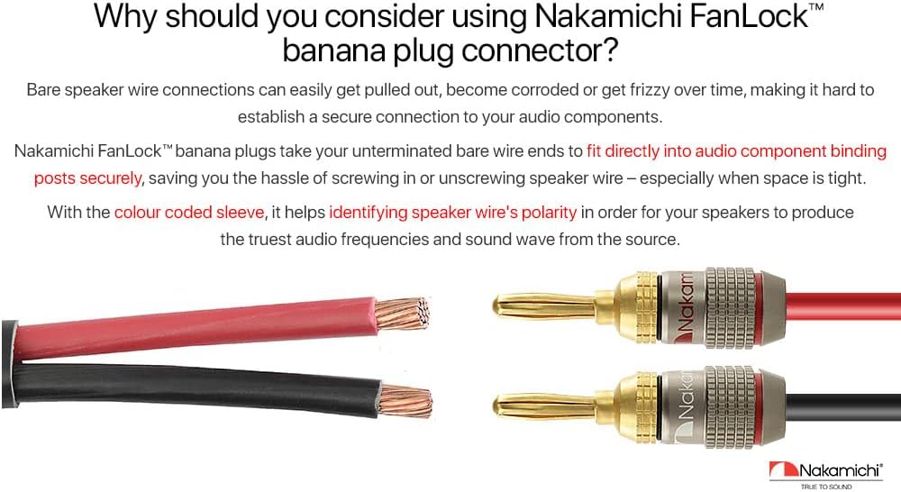 Nakamichi FanLock Excel Series 24k Gold Plated Banana Plugs, 10-18 AWG