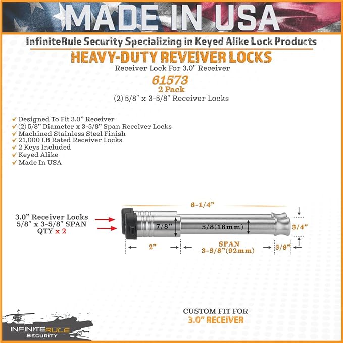 61573 | 2 Pack, Keyed Alike, Receiver Locks