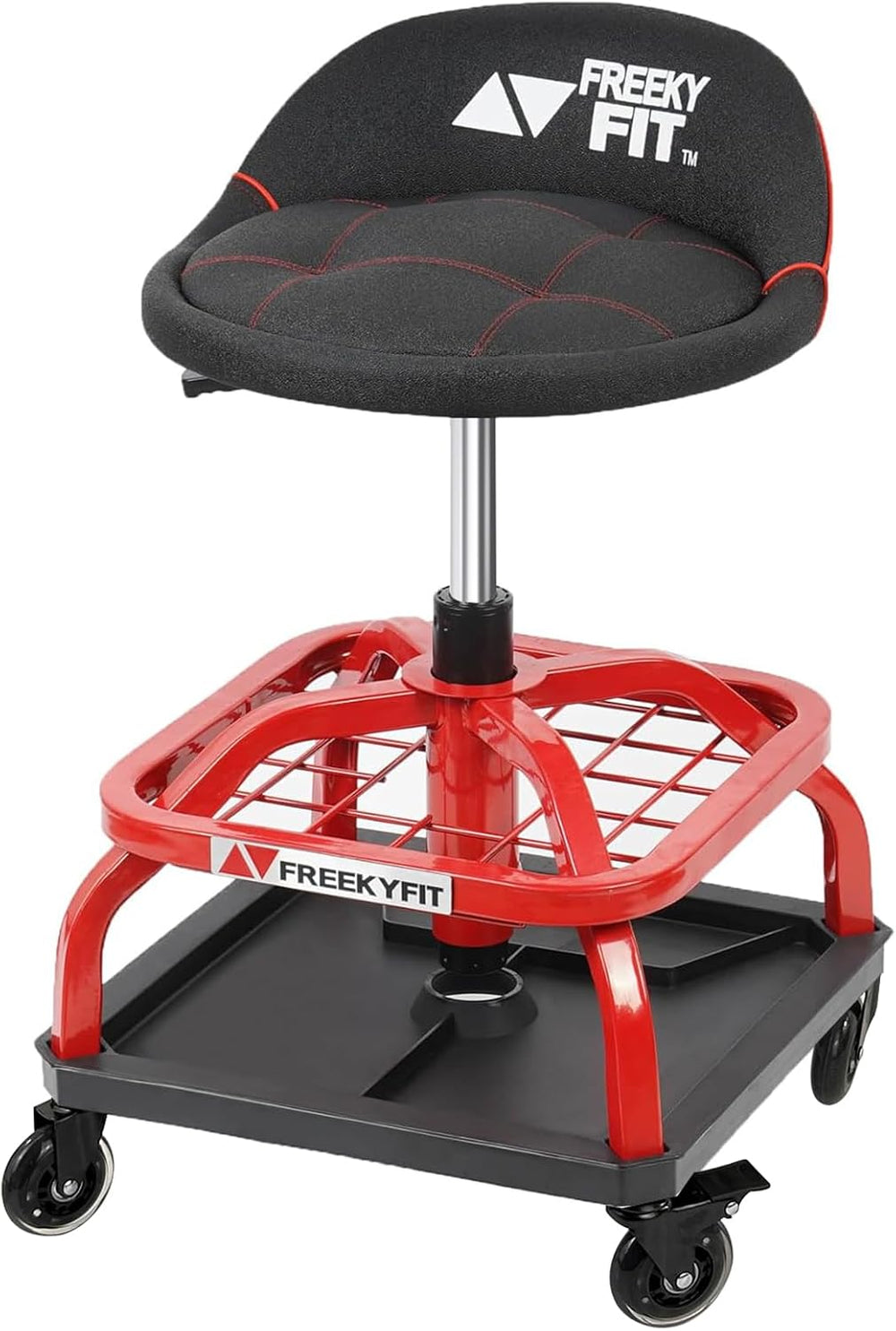 Rolling Shop Stool with Wheels, Garage Work Mechanic Stool with Backrest
