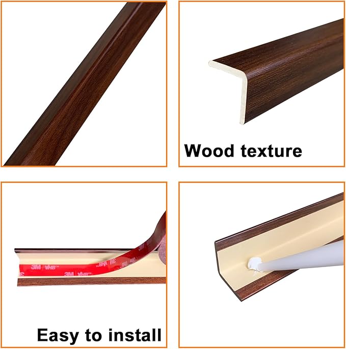 Wall Corner Protector 6PCS 45" Corner Molding Trim Walnut Wood Grain Corner