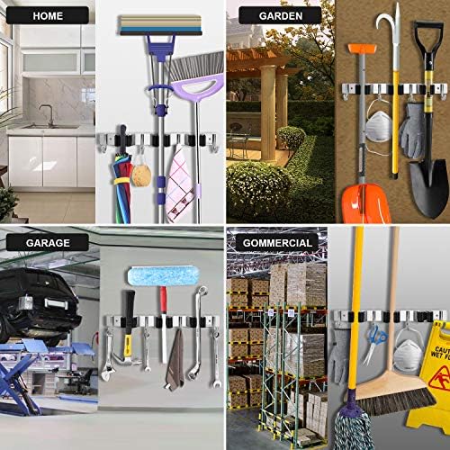 Broom Hanger Wall Mounted, 2PCS Mop and Broom Holder Wall Mount Garage Organi...