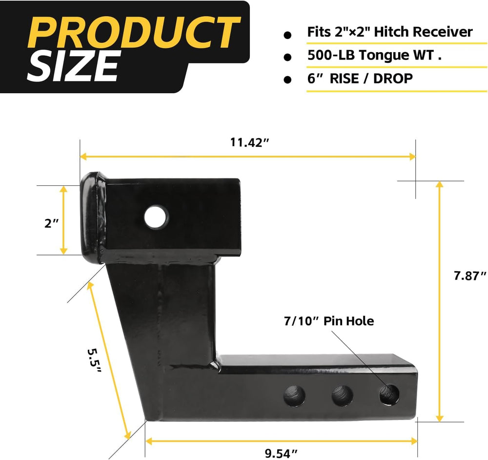 MaxxHaul 50650 Trailer Hitch Riser for 2 inch Receivers with 6 inch Rise/Drop