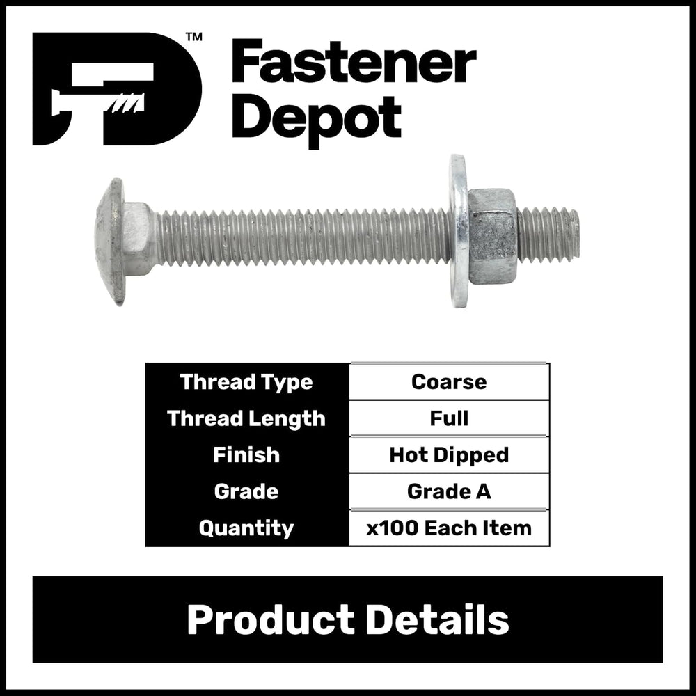3/8"-16 x 2-1/2" (100 Sets) Hot Dipped Galvanized Carriage Bolt Kit...