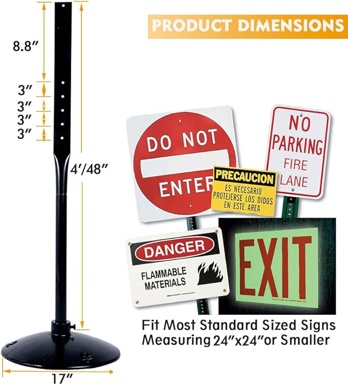 Heavy Duty Cast Iron Sign Post and Base Kit