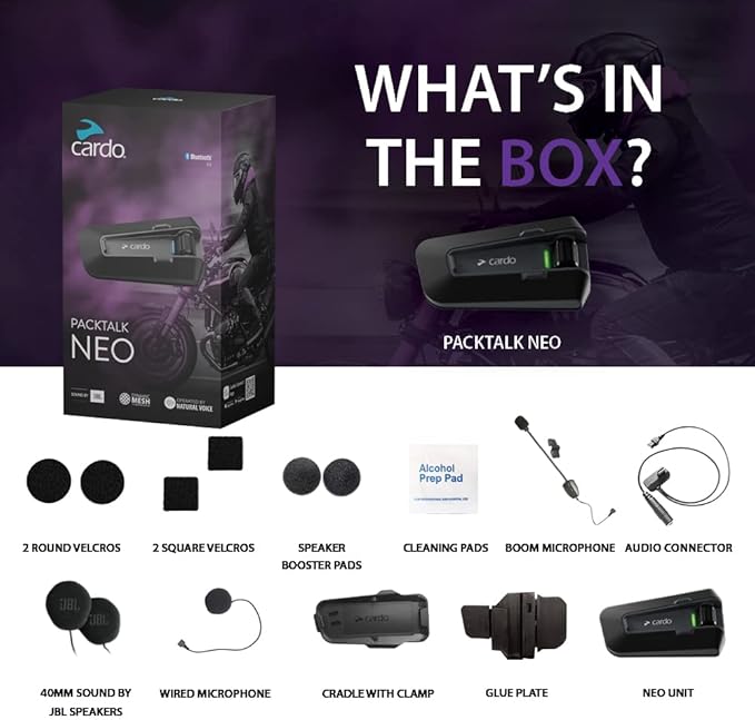 Cardo Packtalk Neo Motorcycle Helmet Communication Intercom System, Waterproof