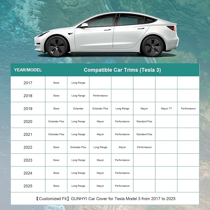 Premium Car Cover Custom Fit Tesla Model 3, 16 Layers Heavy Duty Car Cover