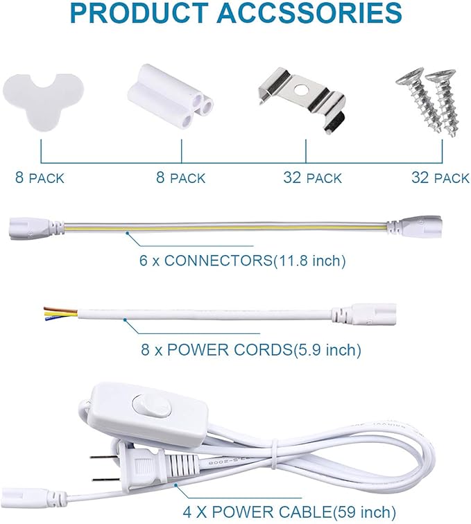 8Ft LED Shop Light Fixture, 120W Integrated LED Tube Light, 6000-6500K (10Pcs)