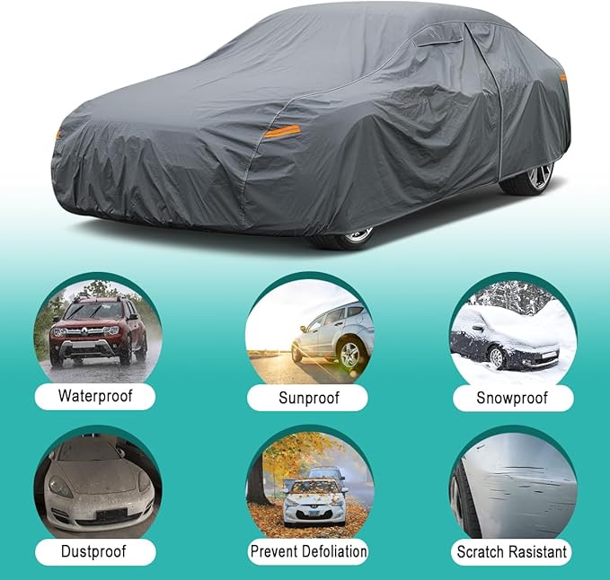 16 Layers Car Cover Waterproof All Weather, Heavy Duty Full Exterior Cover