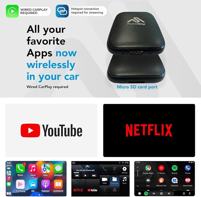AutoSky Wireless CarPlay and Android Auto AI Box Lite