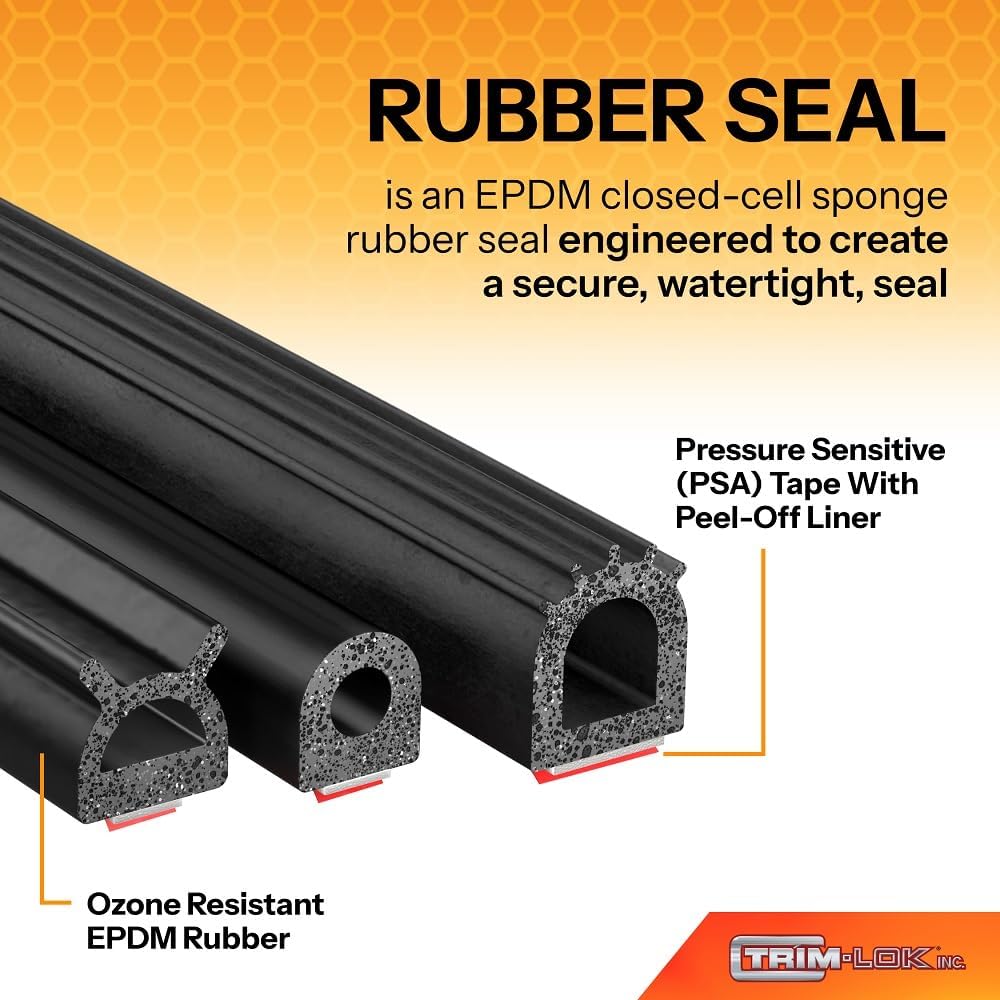 TRIM-LOK D-Shaped Rubber Seal with High Tack Tape, 0.215-Inch Height, 0.375-I...