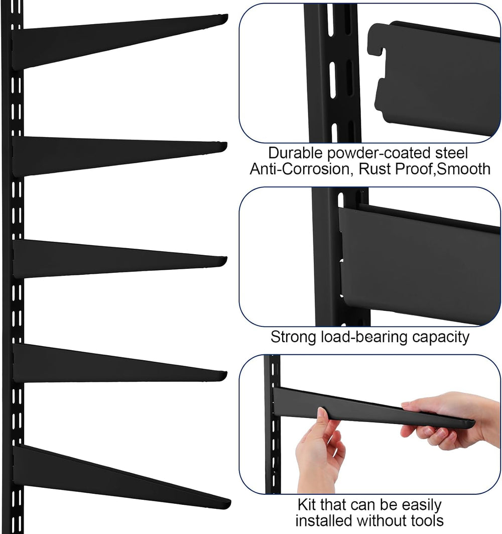 12 Pcs 47.5'' Twin Rail Upright Wall Shelving System, Shelf Bracket, ...