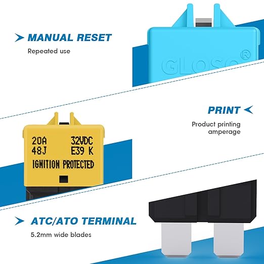 GLOSO Circuit Breakers E39 Manual Reset Low Profile ATC/ATO (25 Pack)