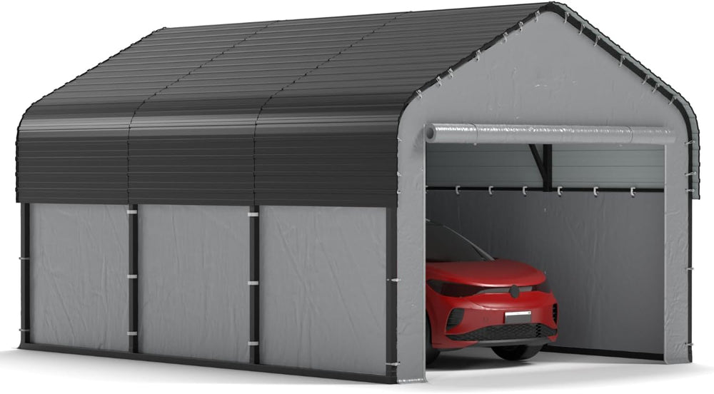 10x16 Heavy Duty Metal Carport, All-Weather Enclosed Car Garage