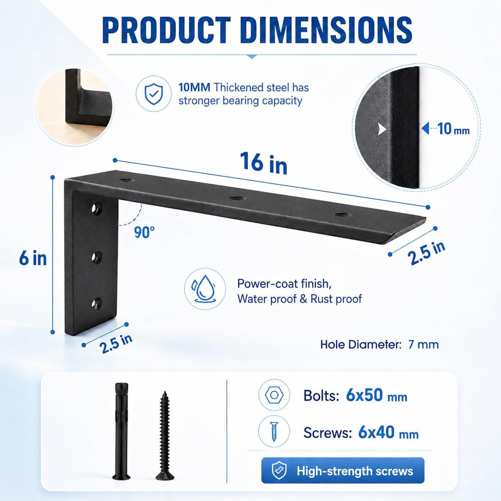 WINKER Countertop Support Bracket 3 Pack Heavy Duty 3/8" Thick Hidden L ...