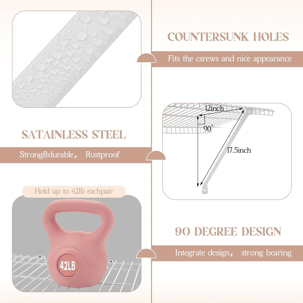 16 Pcs Support Brackets for 12in Wide Shelving Wire Wire Shelf Brackets Close...