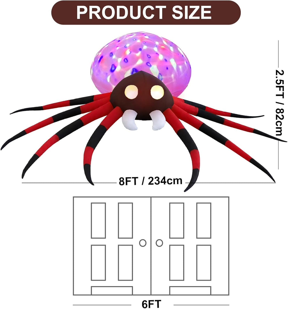 8.5 FT Spider Halloween Outdoor Inflatable Decoration with LED Lights, Holida...